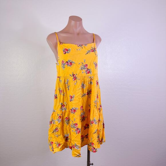Floral Sleeveless Square Neck Spaghetti Strap Tunic Mini Dress Gold Yellow S NWT - Picture 12 of 12